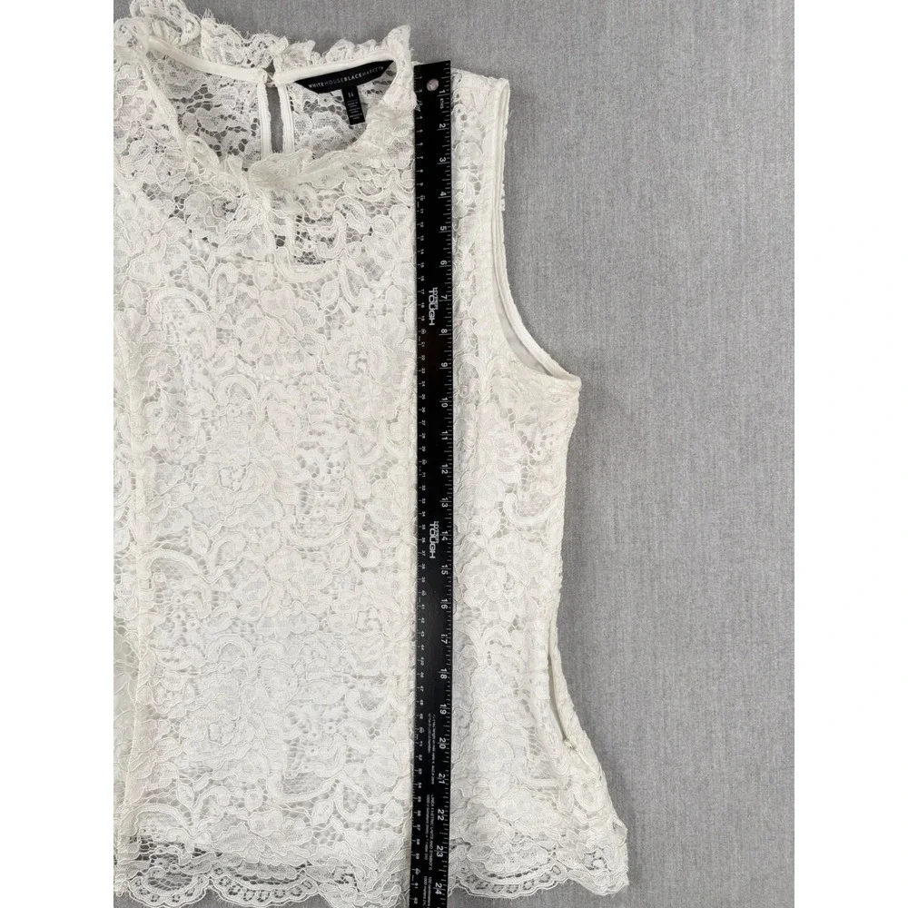 White House Black Market Lace Sleeveless Top Ecru Floral Mock Neck Size 14 - Picture 8 of 9